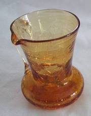 Crackle Glass Left Handed Mini Pitcher Amber by Pilgrim