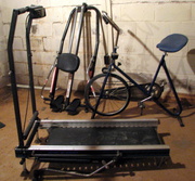 exercise equipment,  stationary bike,  tread mill and rowing machine